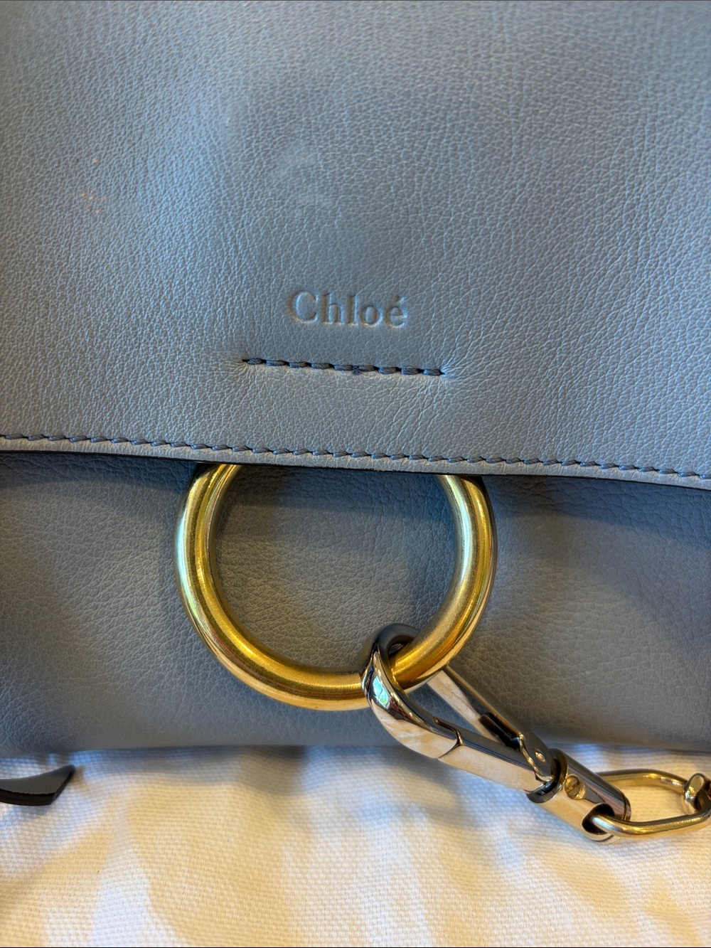 Chloé Faye Small Leather Crossbody in Dusty Blue - Picture 3 of 14
